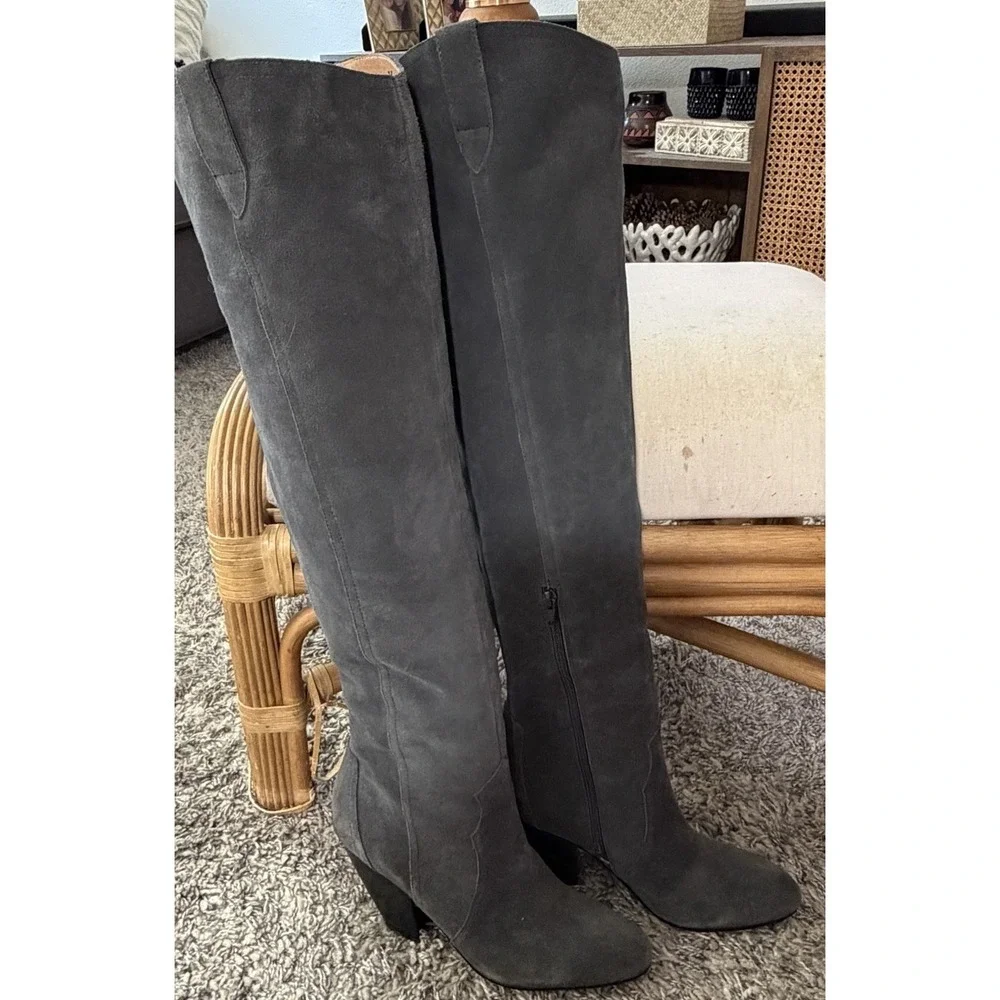Corso Como Over Knee Boots Gray Suede Size 9.5 Classic Old Money Prep Minimalist